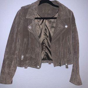 Faux Suede Dusty Grey Moto Zip Jacket Asymmetrical